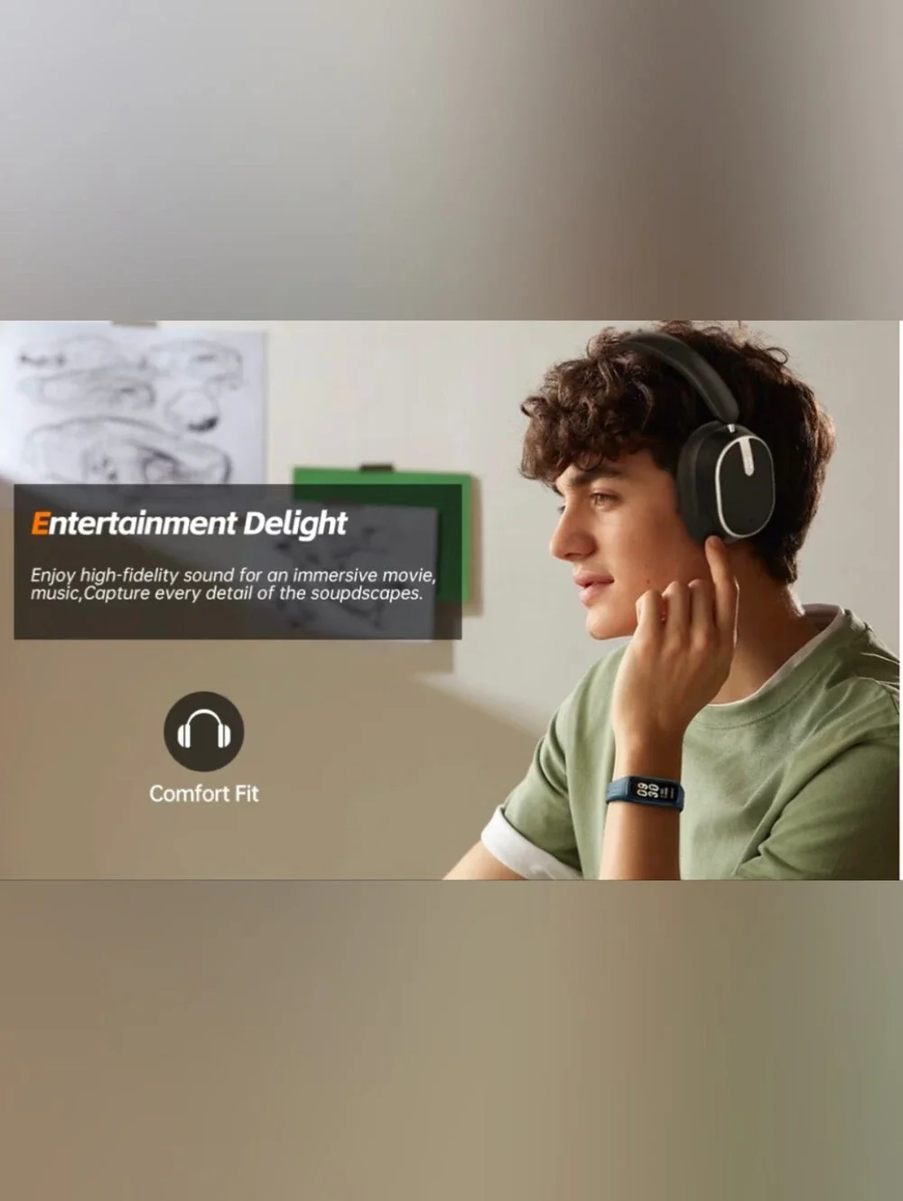 Wireless Black Over-Ear Headphones with ANC and Digital Display